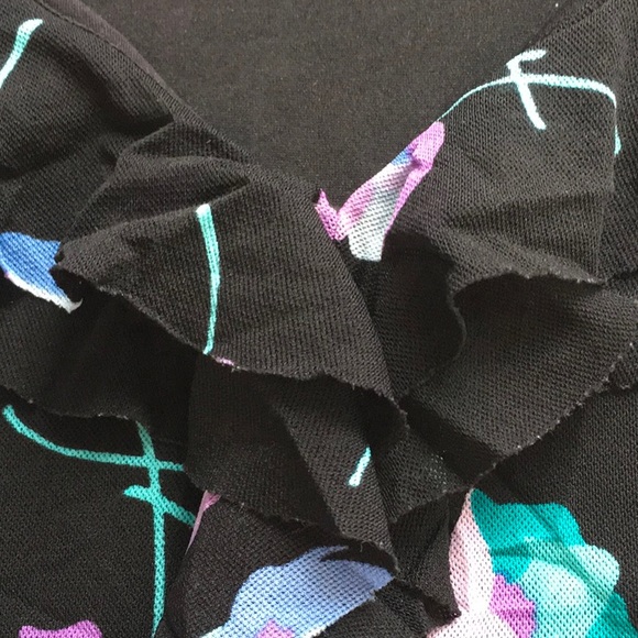 LOFT Sleeveless Sheer Top Ruffles Jewel-tones on Black - Picture 9 of 9